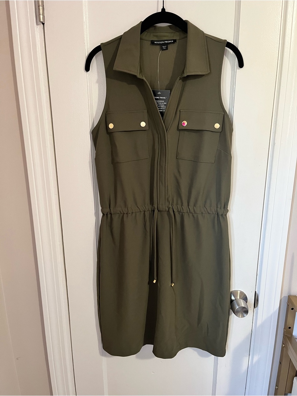 NWT Boston Proper Olive Sleeveless Drawstring Tracel Utility Dress - Picture 2 of 6